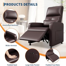 Power Recliner Chair with Massage  Heat,PU Leather with USB Port  Side Pockets