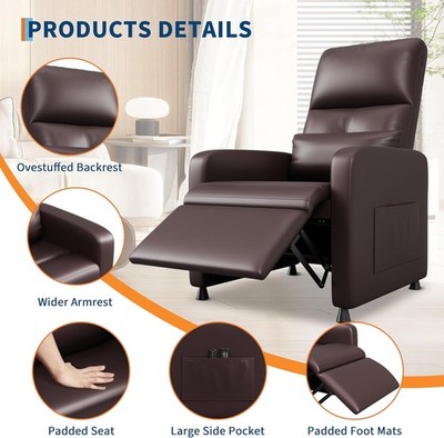 Power Recliner Chair with Massage & Heat,PU Leather with USB Port & Side Pockets
