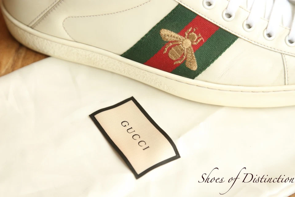 Baskets pliantes Gucci Ace en cuir blanc abeille hommes UK 9 US 10 EU 43 - Photo 1/4