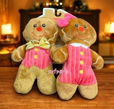 New Pink Pastel Gingerbread 2 Piece Set 9x6”Christmas Dog Toy Squeaker Holiday