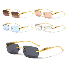 Leopard Cougar Jewel Rimless Sunglasses Hip Hop Style Colored Lenses Metal Frame