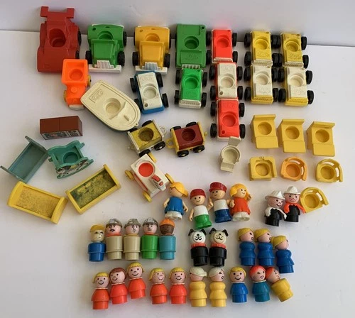 Vintage Fisher Price Little People Lot Assorted Figures Vehicles Furniture 57 pc