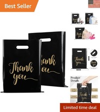 Durable Black Thank You Bags with Gold Logo - 100 Pack 12x15 Size for Business