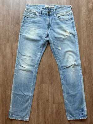 GUESS Y2K Light Blue Wash Low Rise Slim Straight Men Jeans 32 1981 metal logo