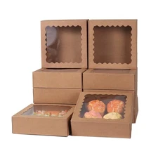 50 pcs 8x8x2.5 Inches Bakery Boxes with Window Cake Pastry Cookie Mini Pie Bo...