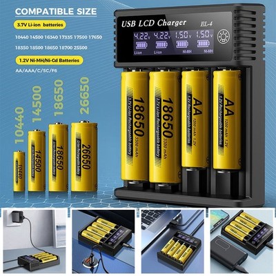 4 Slots AAA AA Akku Ladegerät USB Charger Batterieladegerät für Lithium Batterie