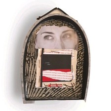 Unique collage Mixed media Materials Art HandMade framed belmonte eyes gift idea
