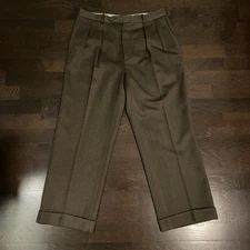 Vintage Paul Stuart Olive Twill Double Pleated Cavalry Trousers - 32/27