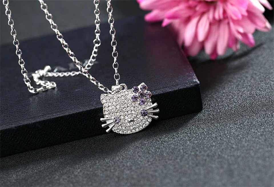 Hello Kitty 25" Largo Suéter Cadena Colgante Collar Swarovski Elementos Cristal Foto 3 de 4