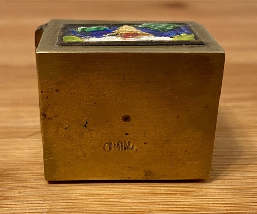 Antique Chinese Cloisonne Enamel Brass Floral Mini Stamp Trinket Box 1.5" - Picture 7 of 9