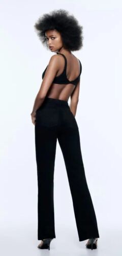 NEW ZARA WOMAN'S HIGH WAISTED SKINNY FLARE JEANS IN ASTRA BLACK, SIZE 6 - Picture 4 of 24