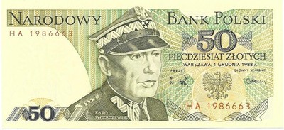 POLAND 1988 50 ZLOTYCH SWIERCZEWSKI UNC LOT OF 2 NOTES P-142 FROM A USA SELLER !