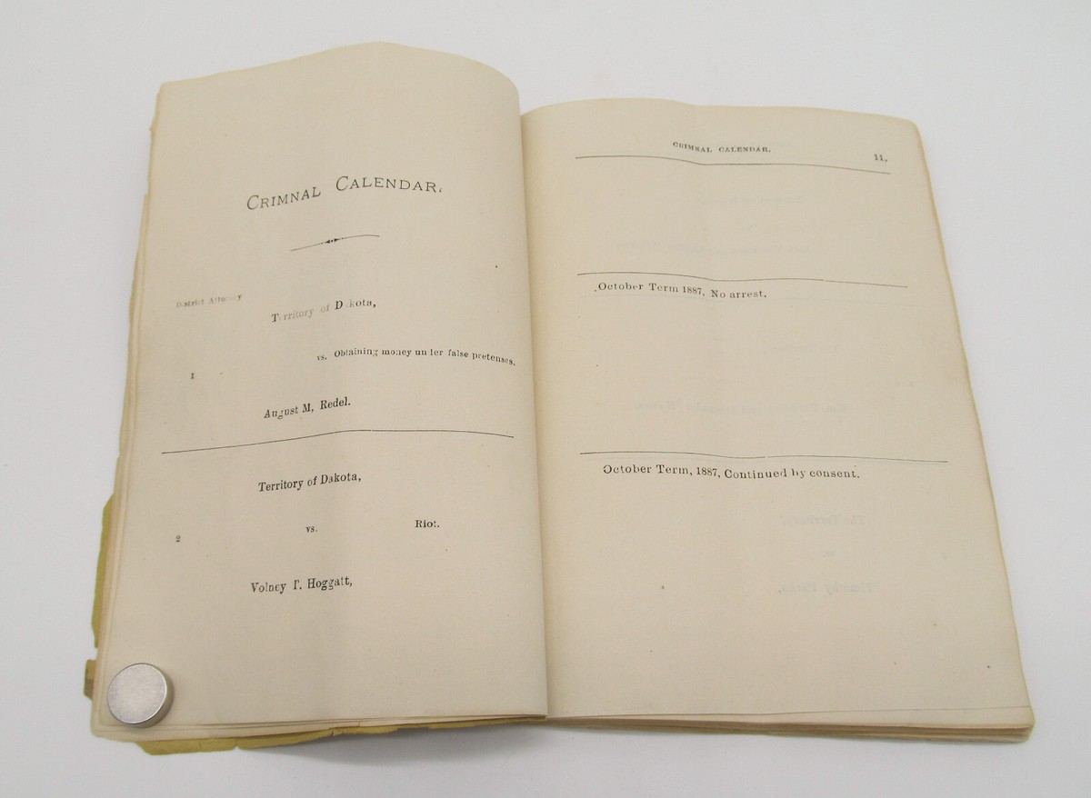 Miller, Hand County, SD - 1889 Hand County District Court Calendar, Dakota  Terr. | eBay