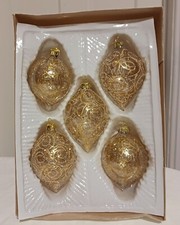 Collectible 2003 Commodore 5 Count Glass Oblong Glitter Swirls Ornaments