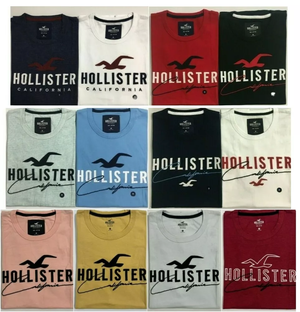 Hollister Men's Applique Graphic T-Shirt Crew Neck Logo Tee Size XS S M L  XL XXL