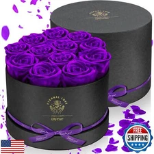 Impouo Forever Flowers,12 Roses in A Box，Real Preserved Roses，Birthday Gift f