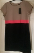 WORKING SOLUTIONS - BHS - Cap Sleeve Dress Size 10 -Taupe, Pink & Black - BNWT