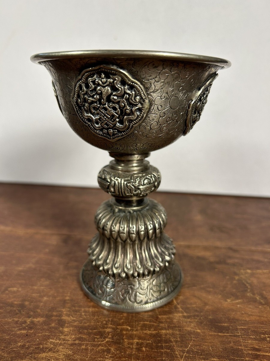 Antique Tibetan Tibet Buddhist Silverplate Yak Butter Lamp Cup
