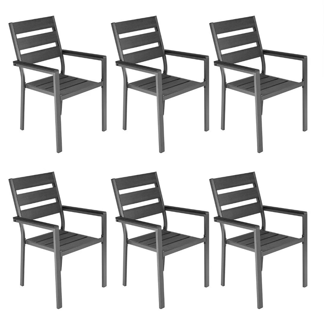 ALEOS. 6 sillas de jardín MILOS sillón de jardín sillón apilable aluminio tela textil WPC