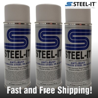 STEEL-IT 1002B Polyurethane Protective Spray Coating 14oz Gray   3 Pack Kit