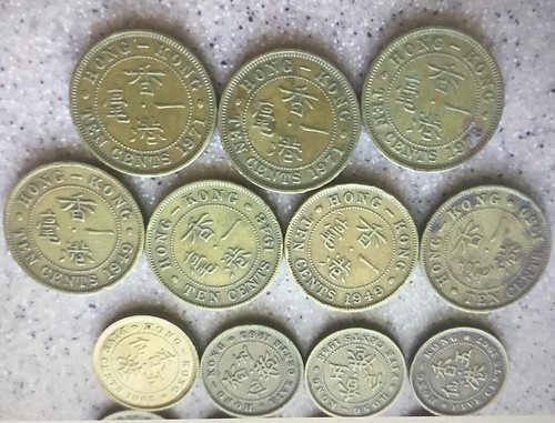 Old Hong Kong 7 PCs 10 cents & 12 PCs 5 cents Coins Set Circulated - Picture 6 of 8