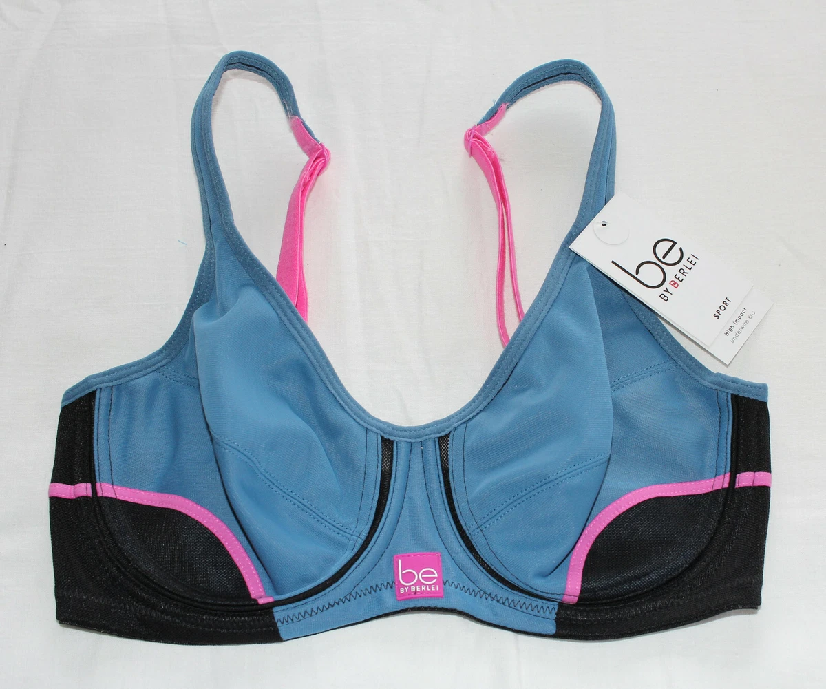 Be By Berlei YXKN JPB Ladies Blue Black Pink High Impact Sports Bra Size  10B New