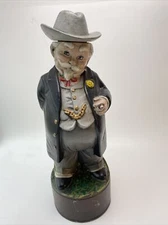 Southern Gentleman- Bourbon Decanter, Vintage - cigar, pocket watch chain, hat