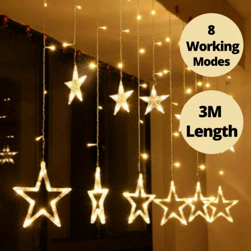 Christmas Decoration Star Window Curtain Light with Remote 3M Lenght Xmas USB - Image 2 of 4