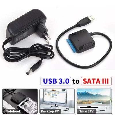 USB 3.0 zu SATA Adapter für 2.5'',3.5'' Festplatte Kabel SDD HDD Konverter Schwarz