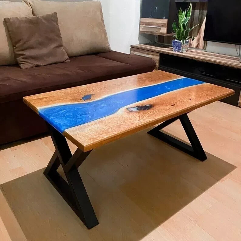 Modern Wood Tables - Epoxy Resin Art Live Edge Wood & Resin Combination Table-image