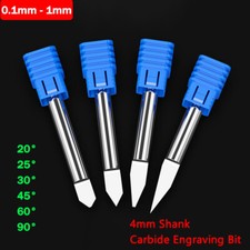 4mm Shank Flat Bottom Carbide Engraving Bit Ø 0.1-1mm End Mill 20°-90° V-shape