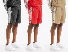 Mens  FAUX Snake SKIN Print Side Stripe Waistband Drawstring Gym Track Shorts