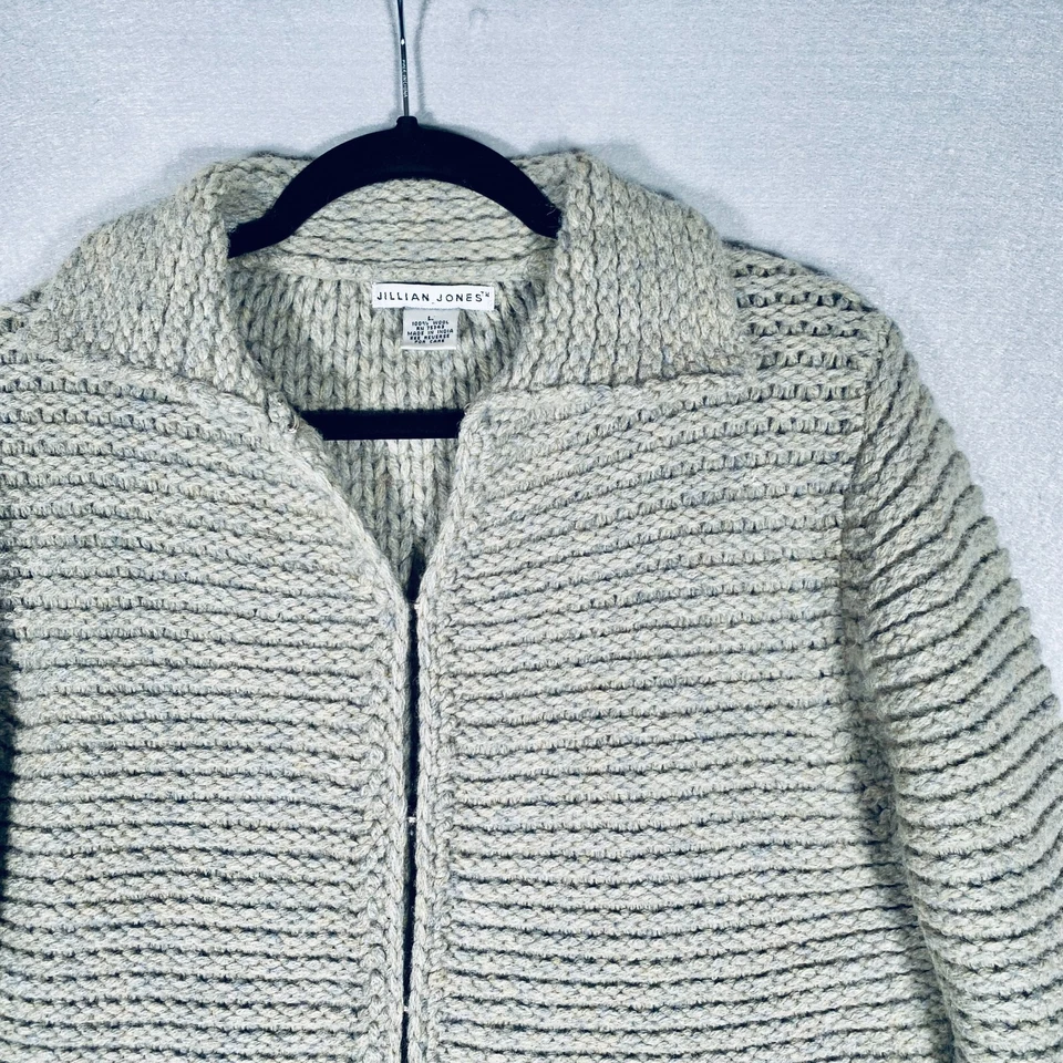 Suéter Jillian Jones Mujer L Verde Lana Acanalado Cárdigan Cuello Pescador Foto 4 de 4