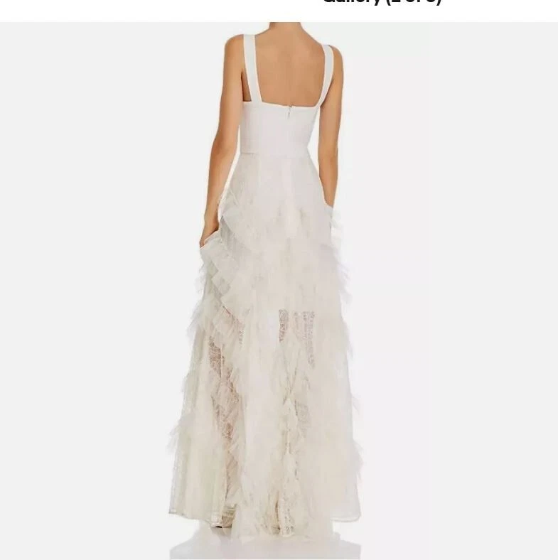 OFF WHITE NUOVO 589 bcbg maxazria abito vestito maxi lungo corsetto volant 6 8 M bianco sporco