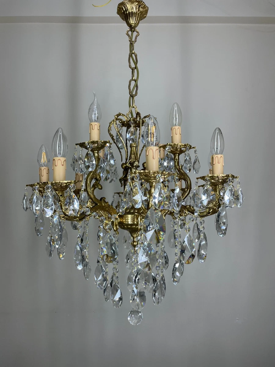 Lot - Brass & Crystal 12 Light Chandelier