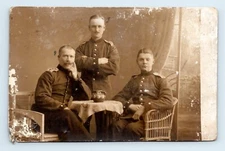 1916 WWI German Soldiers In Uniform  At Table Real Photo Postcard RPPC Military