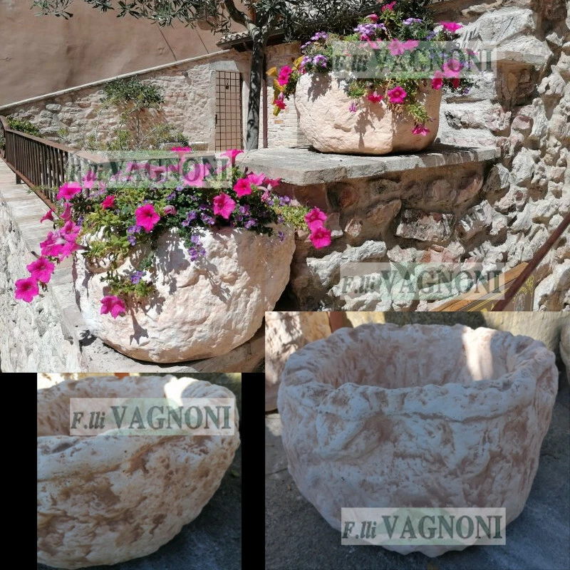 VASO CON COLONNA IN CEMENTO ALTA RESISTENZA 525 - MARMO PIETRA CALICE FIORIERA e