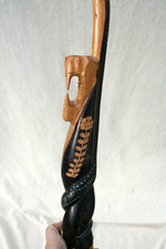 VTG JAMAICA CANE SNAKE FANGS MAN FACE WALKING STICK HEAVILY CARVED WOOD QUALITY