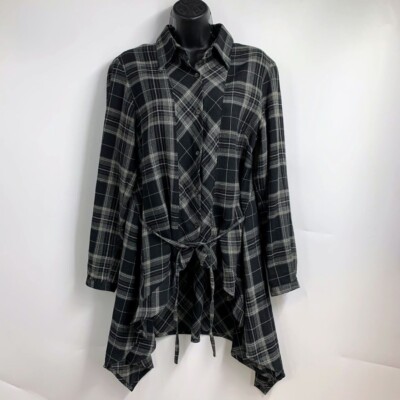 Animale Women's Plaid Button Up Ruffle Long Sleeve Tunic Shirt Size 8