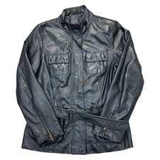F&f Leather Jacket Field Full Zip Pockets Retro Y2k Black Womens Large Uk16