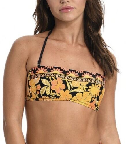 Sunshine 79 Floral Bandeau Bikini Top  Size 8 Black & Yel NWT Style:SN2SL81