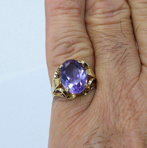 14k Antique Gold Amethyst RING Oval 6ct Faceted Solitaire Gem Sz 8 - Picture 10 of 10