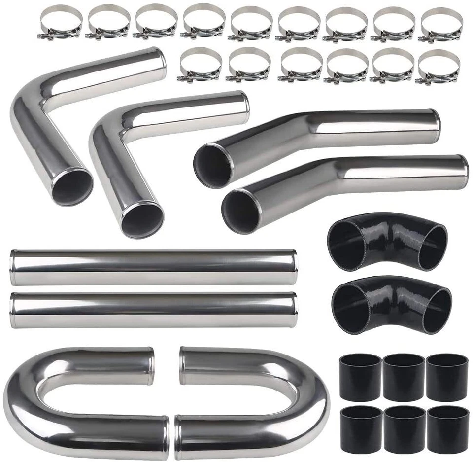 Universal 3" 76mm Turbo Intercooler Alluminio Piping DIY Intercooler Pipe Kit BK - Immagine 2 di 4