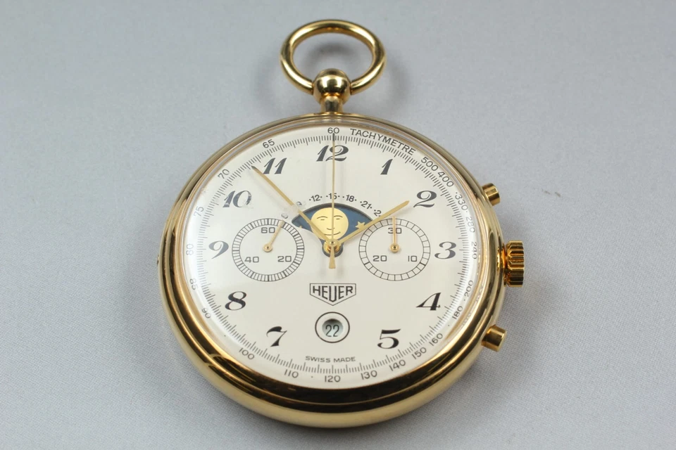 ▶[N COMO NUEVO] Antiguo Cronógrafo Heuer Fase Lunar Cal. Reloj Bolsillo 7734 44mm T743 Foto 2 de 4