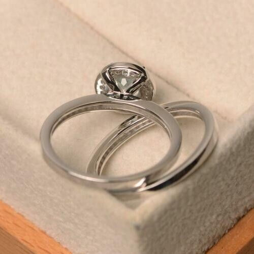 Runder 1,54 kt natürlicher Aquamarin & Diamant Ehering Set Ring 14 K Weißgold - Bild 3 von 7