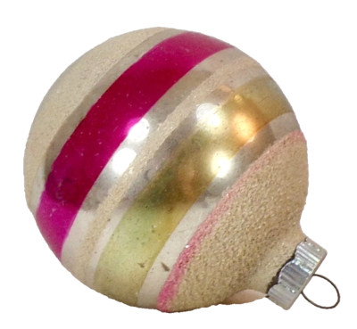 Shiny Brite Christmas Ornament Ball Pink Gold White Stripes Glitter #1111