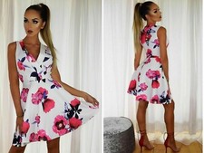 Diva Womens Floral Sleeveless V Neck Front Wrap Summer Skater Dress Size 8