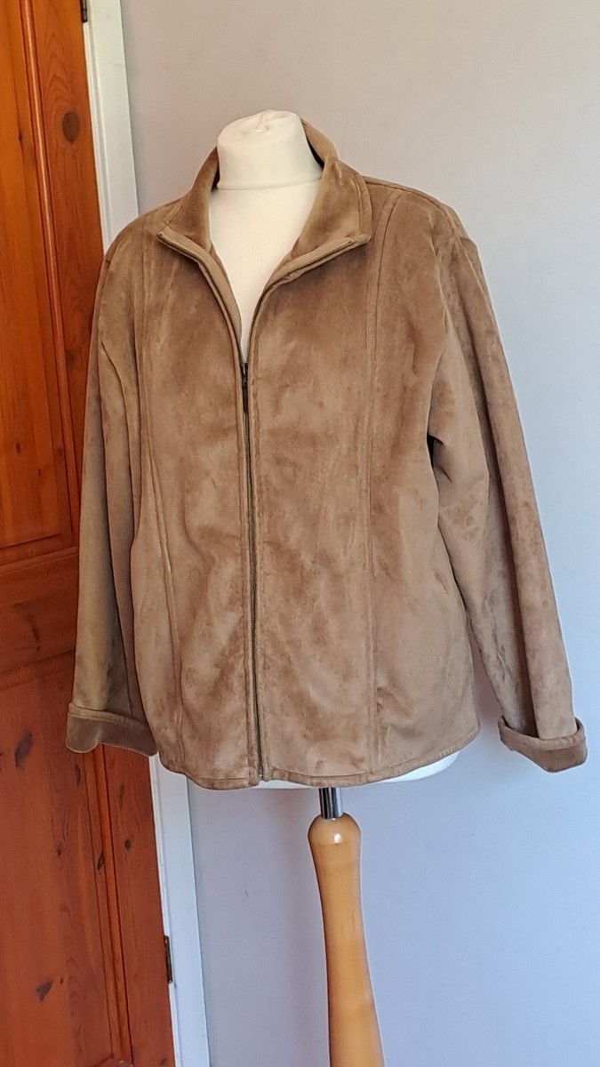 Ladies Tayberry Sherpa Style Faux Suede Fleece Jacket Size L Free