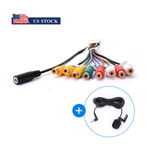 20-PIN Car Auto Stereo Radio RCA Output Wire Aux-in Adapter Cable +MIC Universal