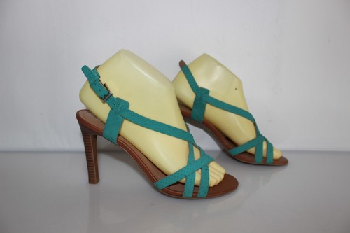 Minelli Sandalias de Piel Verde Turquesa con Tacón T 38 Muy Buen Estado - Imagen 2 de 9